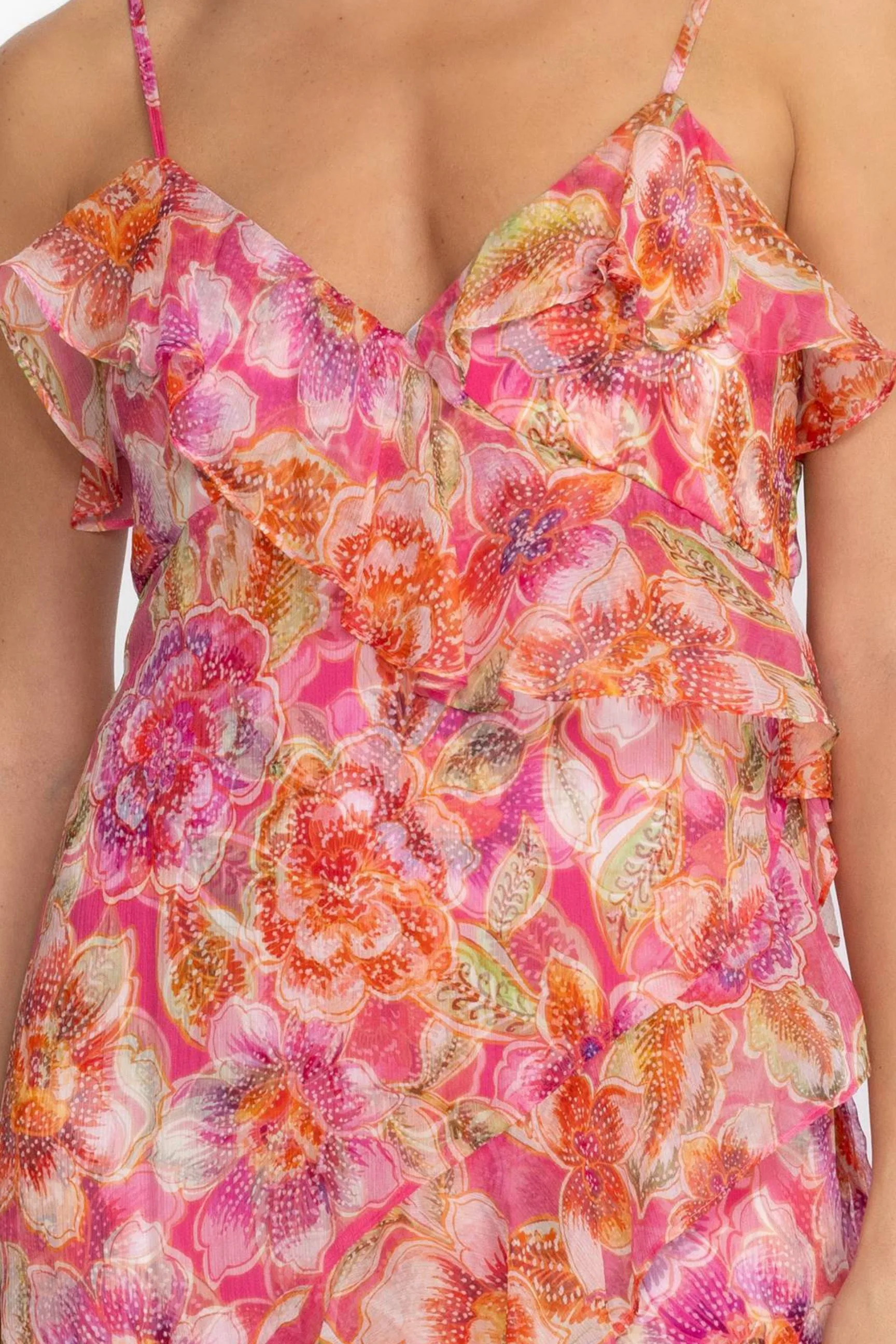 Johnny Was Jade Pink Katella Floral Silk Midi Dress L36924