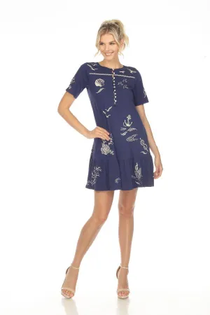 Johnny Was JWLA Selah Short Sleeve Button Front Knit Dress Boho Chic J37923