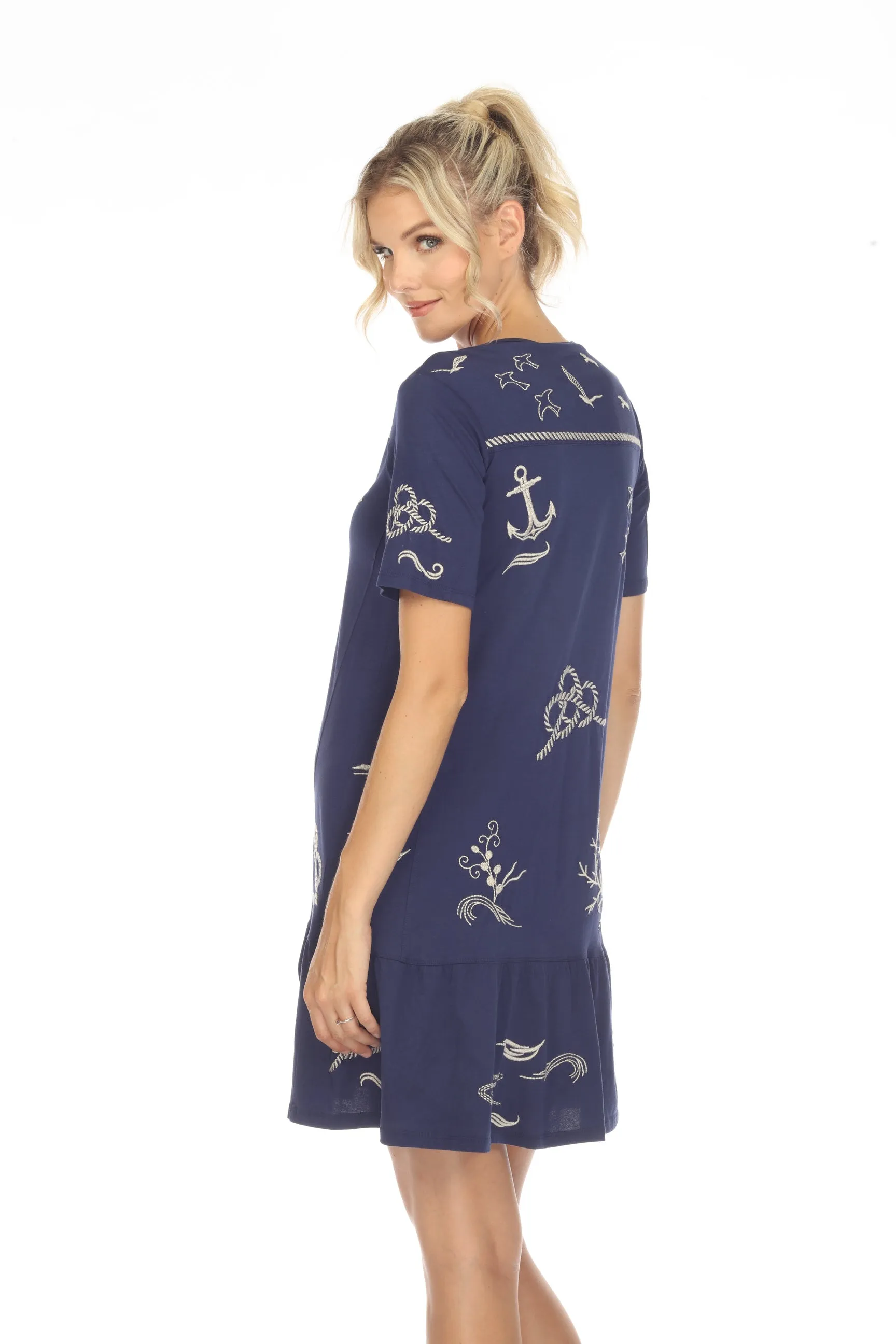 Johnny Was JWLA Selah Short Sleeve Button Front Knit Dress Boho Chic J37923