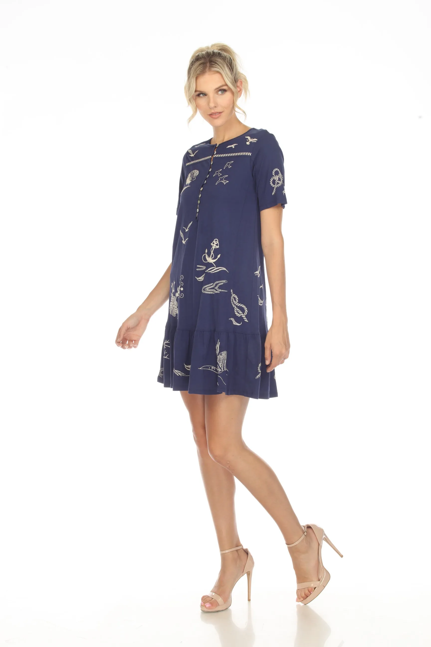 Johnny Was JWLA Selah Short Sleeve Button Front Knit Dress Boho Chic J37923