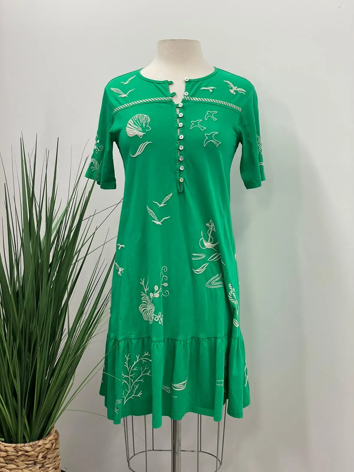 Johnny Was JWLA Selah Short Sleeve Button Front Knit Dress Boho Chic J37923