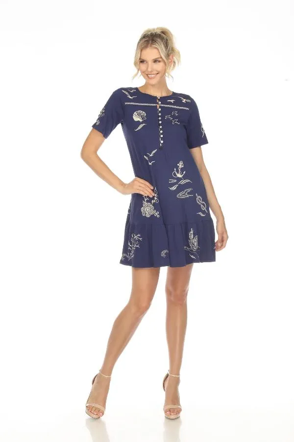 Johnny Was JWLA Selah Short Sleeve Button Front Knit Dress Boho Chic J37923