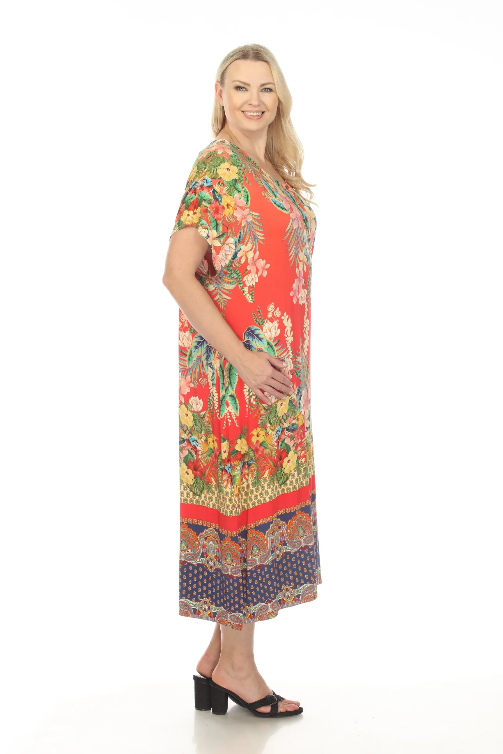 Johnny Was Rapsodia Floral Maxi Henley Dress T33023 Boho Chic