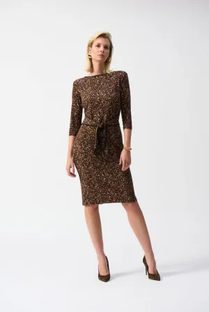 Joseph Ribkoff Beige/Black Animal Print Waist Tie Sheath Dress 244254
