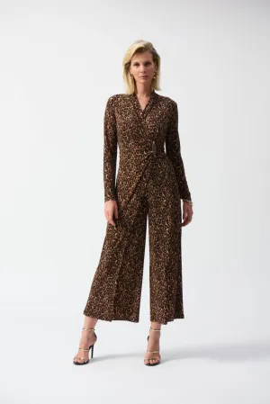 Joseph Ribkoff Beige/Black Animal Print Wrap Front Culotte Jumpsuit 244255