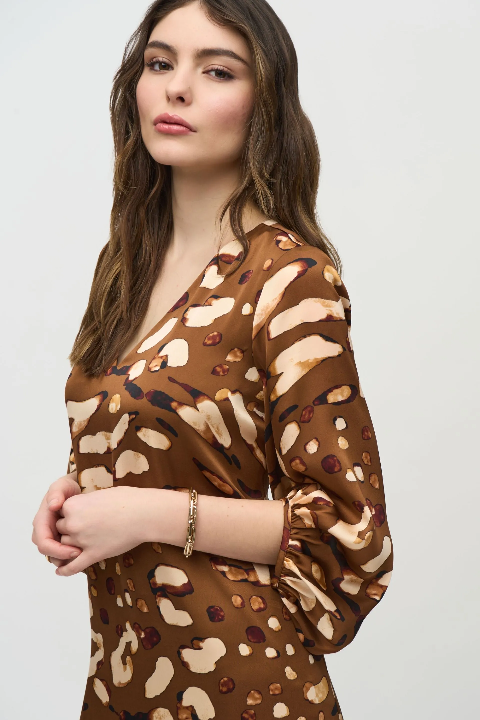 Joseph Ribkoff Beige/Multi Animal Print Satin Shift Dress 244185