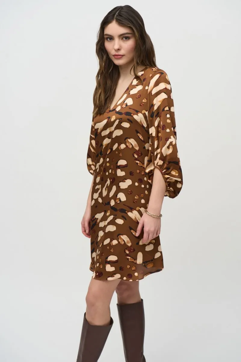 Joseph Ribkoff Beige/Multi Animal Print Satin Shift Dress 244185