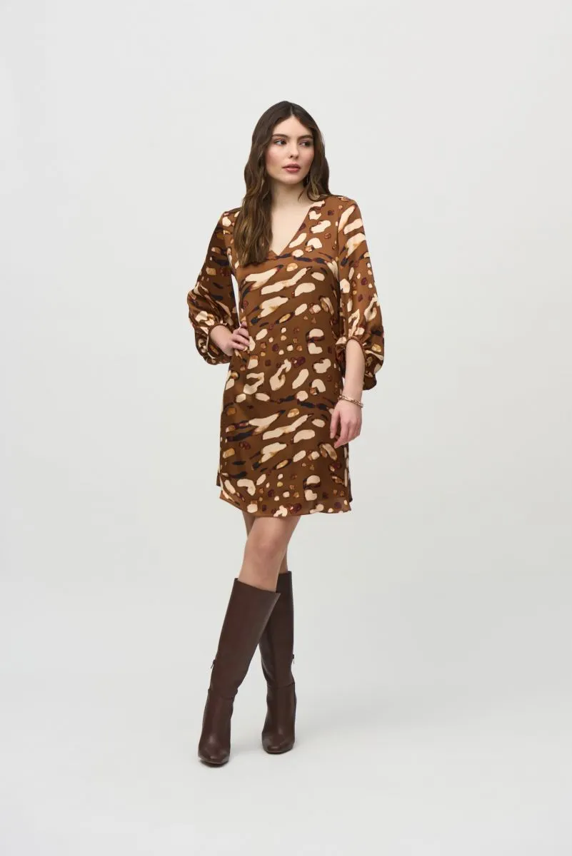 Joseph Ribkoff Beige/Multi Animal Print Satin Shift Dress 244185