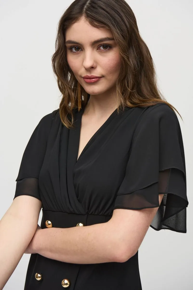 Joseph Ribkoff Black Double-Breasted Faux Wrap Dress 244126
