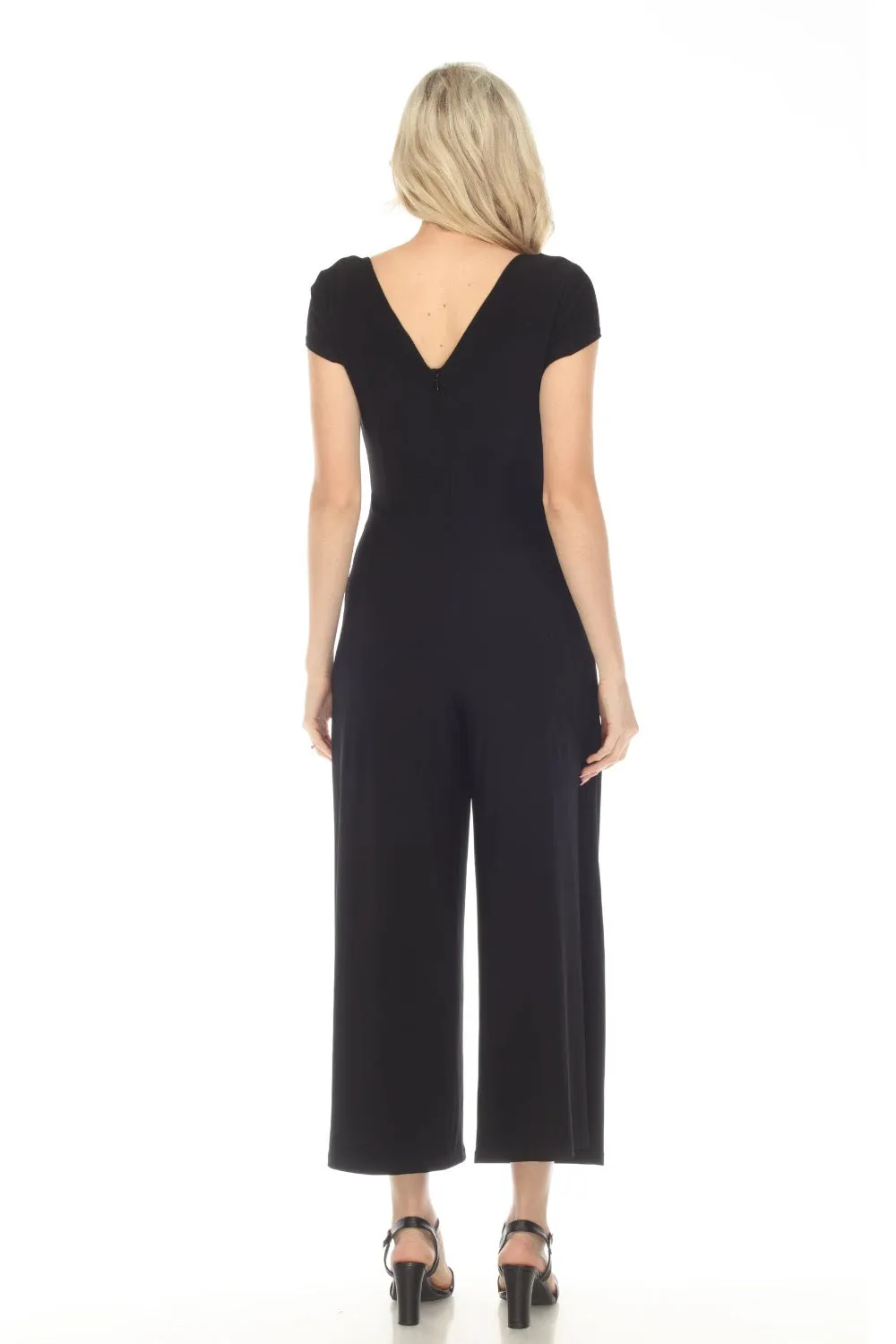 Joseph Ribkoff Black Scoop Neck Waist Sash Cropped Jumpsuit 241057