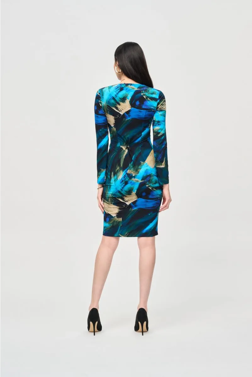 Joseph Ribkoff Black/Multi Brushstroke Print Faux Wrap Sheath Dress 243072