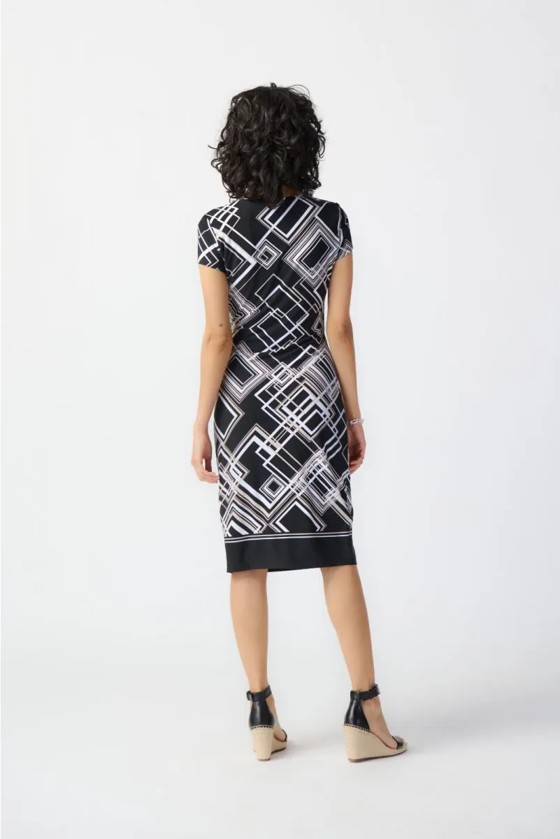 Joseph Ribkoff Black/Multi Geometric Print Cap Sleeve Sheath Dress 241295