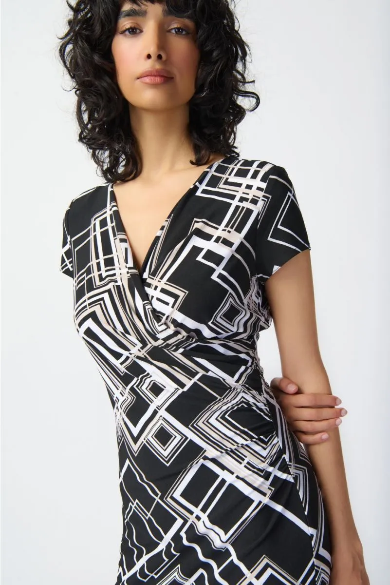 Joseph Ribkoff Black/Multi Geometric Print Cap Sleeve Sheath Dress 241295