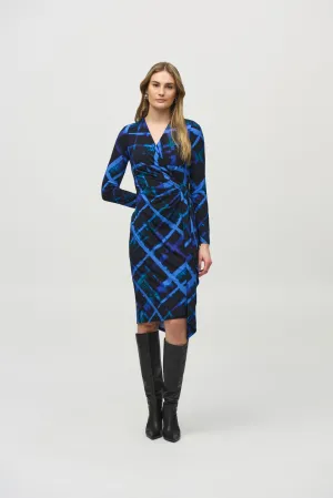 Joseph Ribkoff Black/Multi Plaid Faux Wrap Sheath Dress 244131