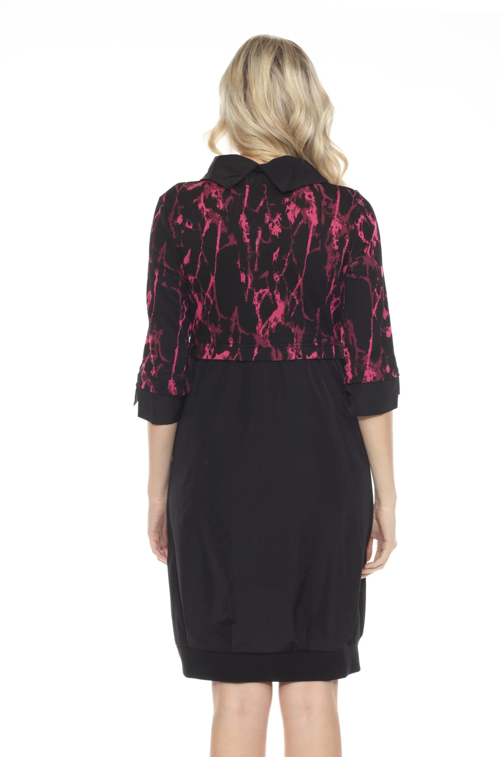 Joseph Ribkoff Black/Pink Abstract Print Cowl Neck Cocoon Dress 243300