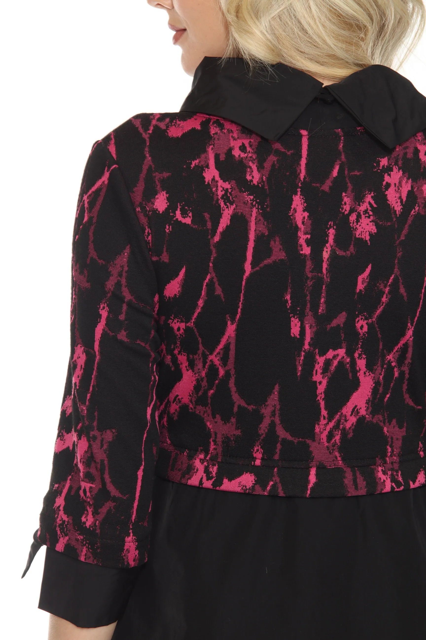 Joseph Ribkoff Black/Pink Abstract Print Cowl Neck Cocoon Dress 243300