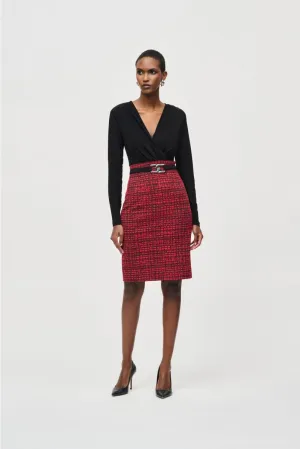 Joseph Ribkoff Black/Red Surplice Belted Plaid Sheath Dress 243060