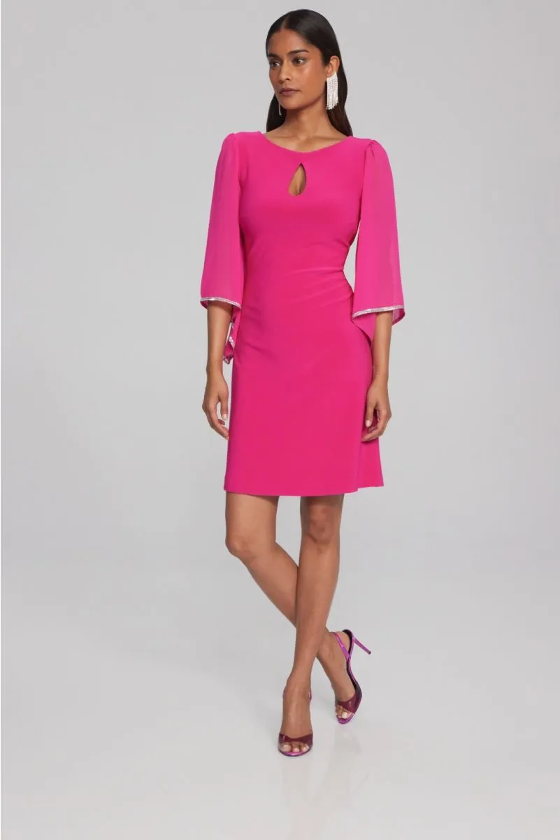 Joseph Ribkoff Embellished Chiffon Sleeve Keyhole Neck Shift Dress 241709