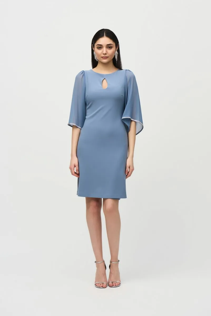 Joseph Ribkoff Embellished Chiffon Sleeve Keyhole Neck Shift Dress 241709