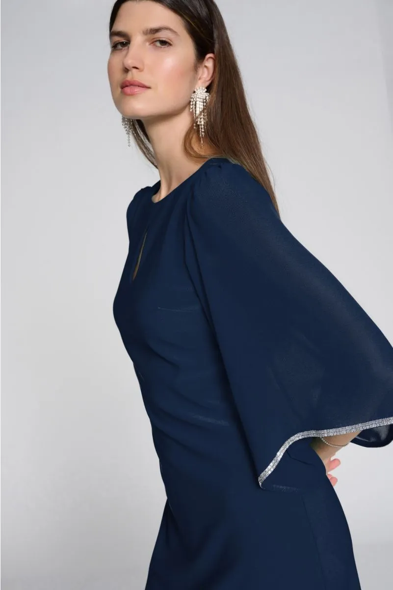 Joseph Ribkoff Embellished Chiffon Sleeve Keyhole Neck Shift Dress 241709