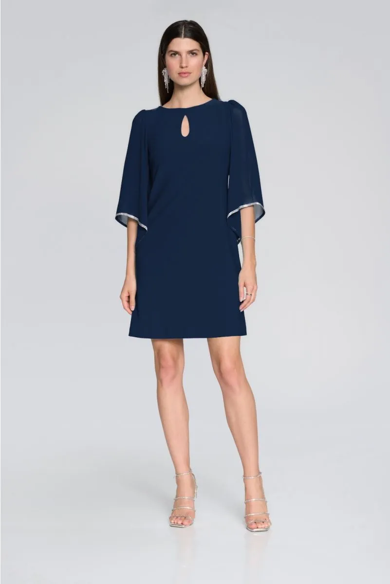 Joseph Ribkoff Embellished Chiffon Sleeve Keyhole Neck Shift Dress 241709