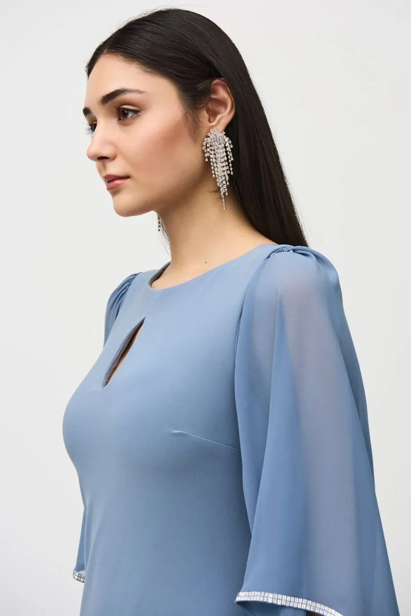Joseph Ribkoff Embellished Chiffon Sleeve Keyhole Neck Shift Dress 241709