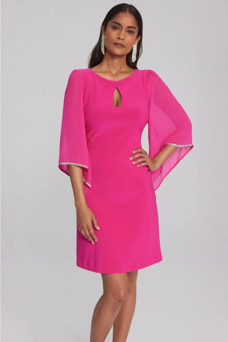 Joseph Ribkoff Embellished Chiffon Sleeve Keyhole Neck Shift Dress 241709