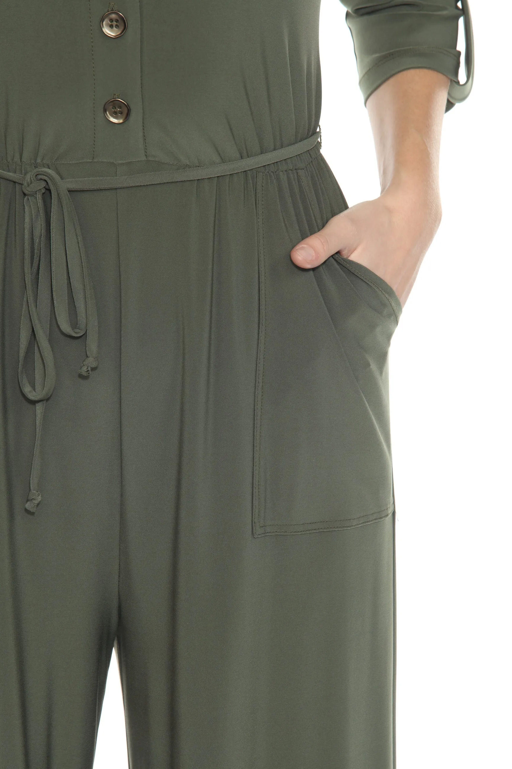 Joseph Ribkoff Iguana Green Waist Tie Cropped Wide Leg Jumpsuit 243088
