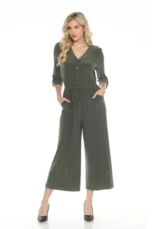 Joseph Ribkoff Iguana Green Waist Tie Cropped Wide Leg Jumpsuit 243088