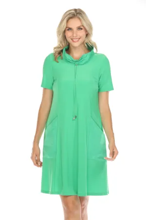 Joseph Ribkoff Island Green Cowl Neck Short Sleeve T-Shirt Dress 231141S24