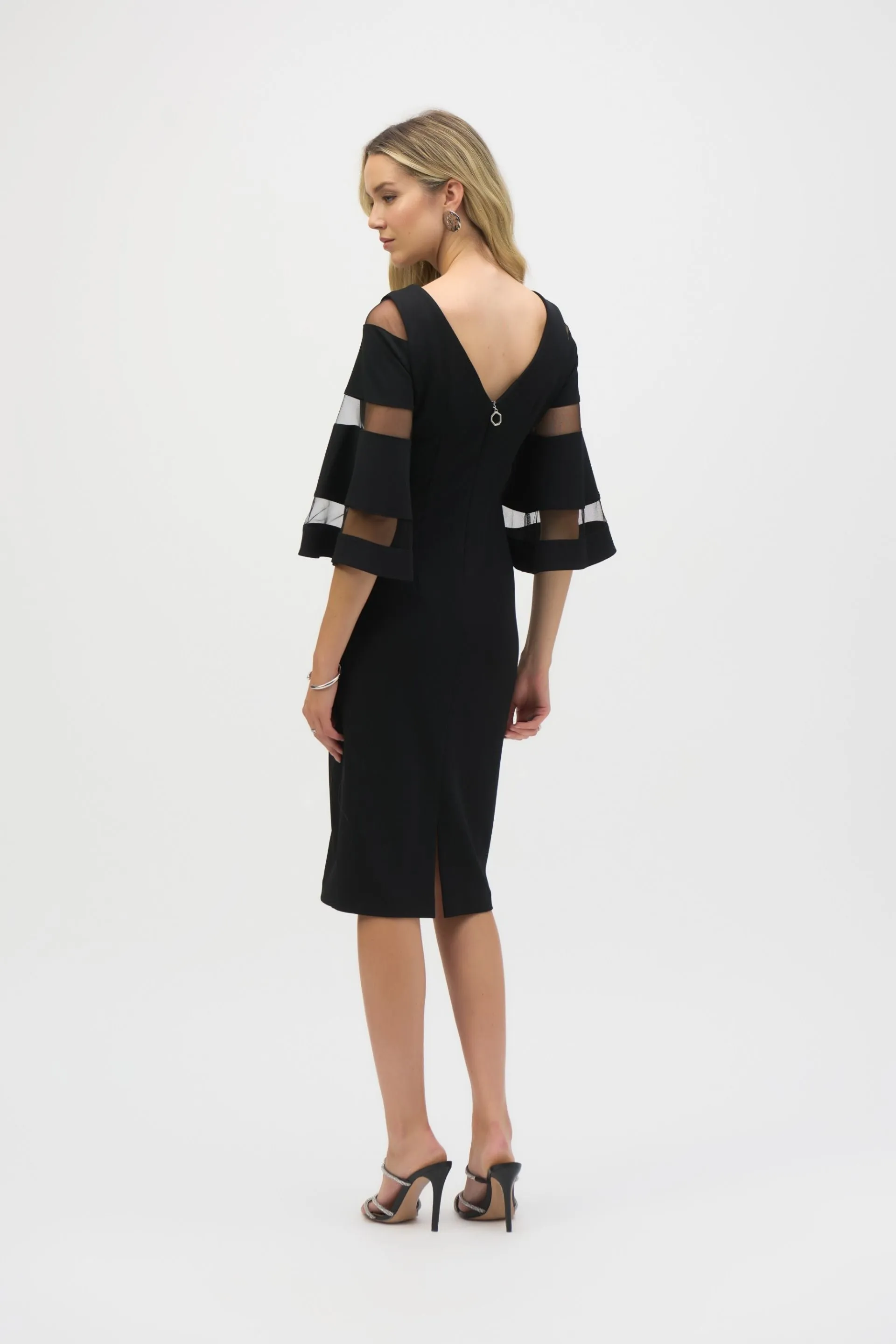 Joseph Ribkoff Mesh Insert Bell Sleeve Sheath Dress 243733