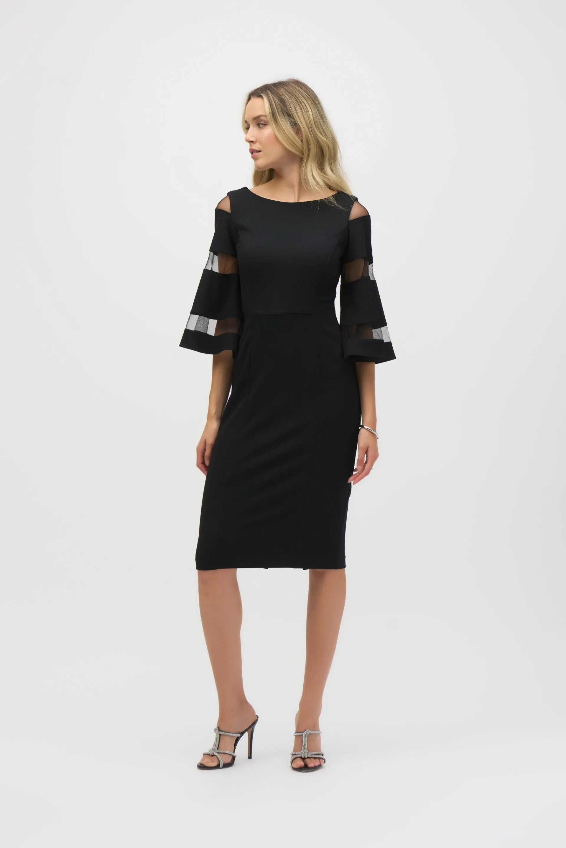 Joseph Ribkoff Mesh Insert Bell Sleeve Sheath Dress 243733