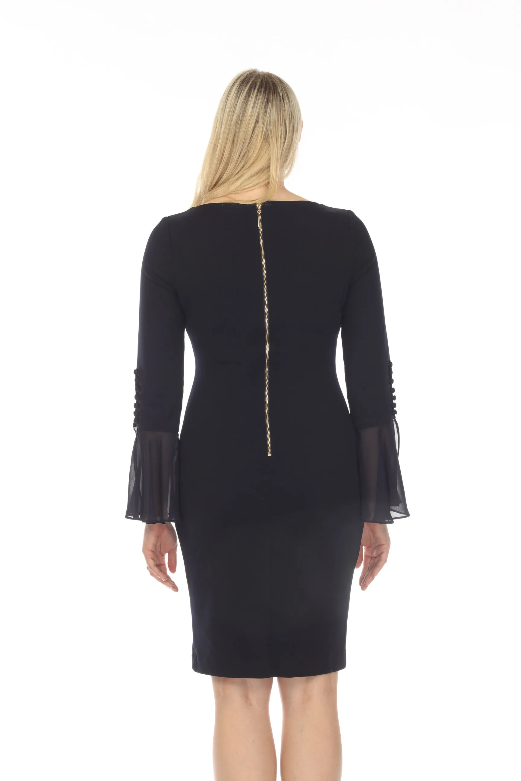 Joseph Ribkoff Midnight Blue Boat Neck Chiffon Bell Sleeve Sheath Dress 233755