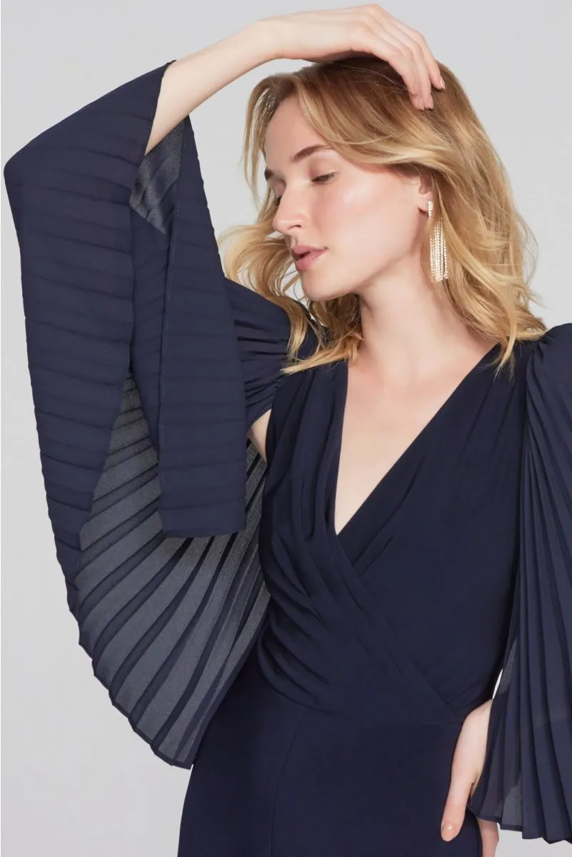 Joseph Ribkoff Midnight Blue Surplice Neck Pleated Sleeve Wide Leg Jumpsuit 241782