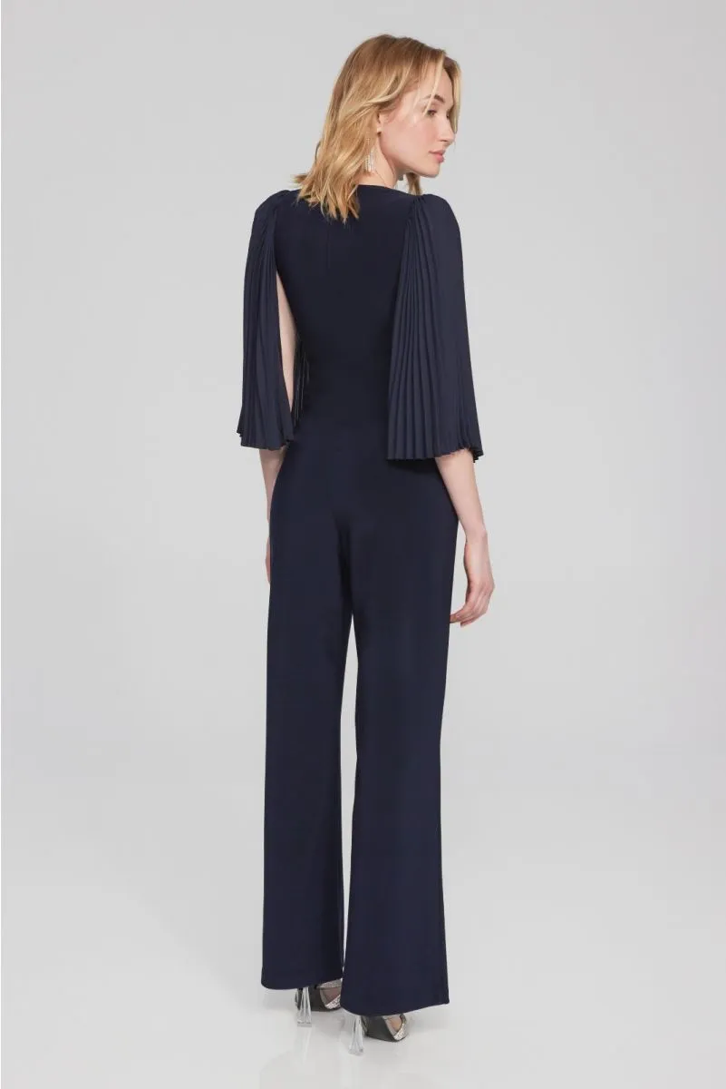 Joseph Ribkoff Midnight Blue Surplice Neck Pleated Sleeve Wide Leg Jumpsuit 241782