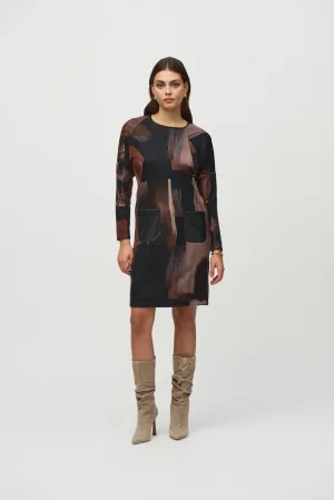Joseph Ribkoff Multi Abstract Print Dolman Sleeve Shift Dress 244123