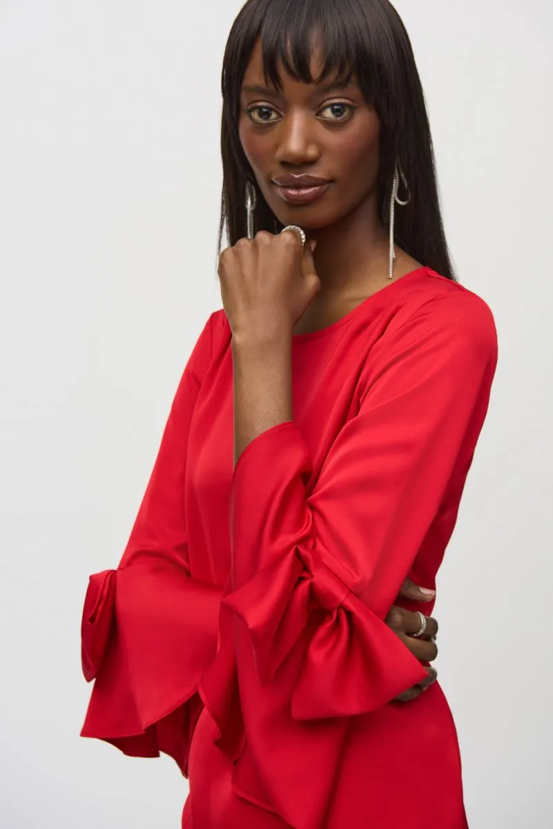 Joseph Ribkoff Ruffle Sleeve Satin Shift Dress 244235