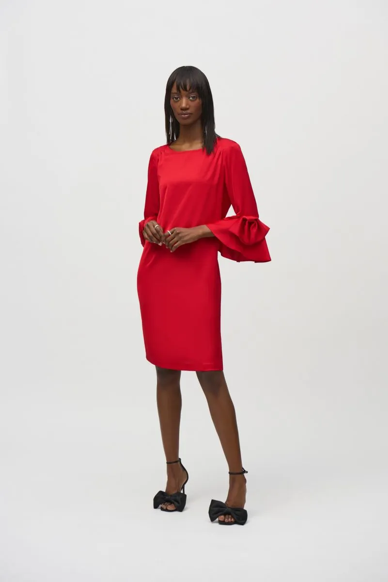 Joseph Ribkoff Ruffle Sleeve Satin Shift Dress 244235