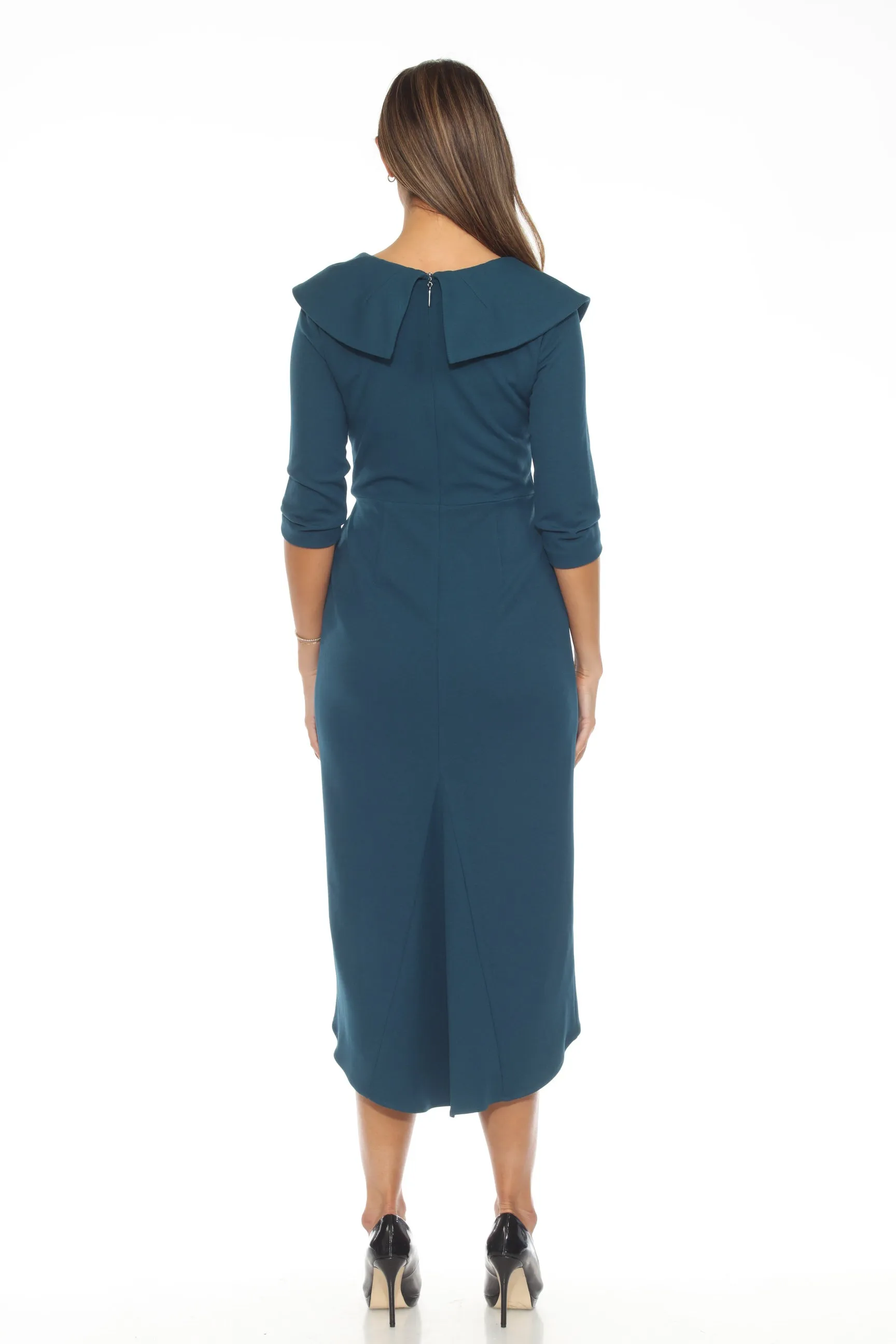 Joseph Ribkoff Twilight 3/4 Sleeve Ruffled High-Low Midi Dress 243754