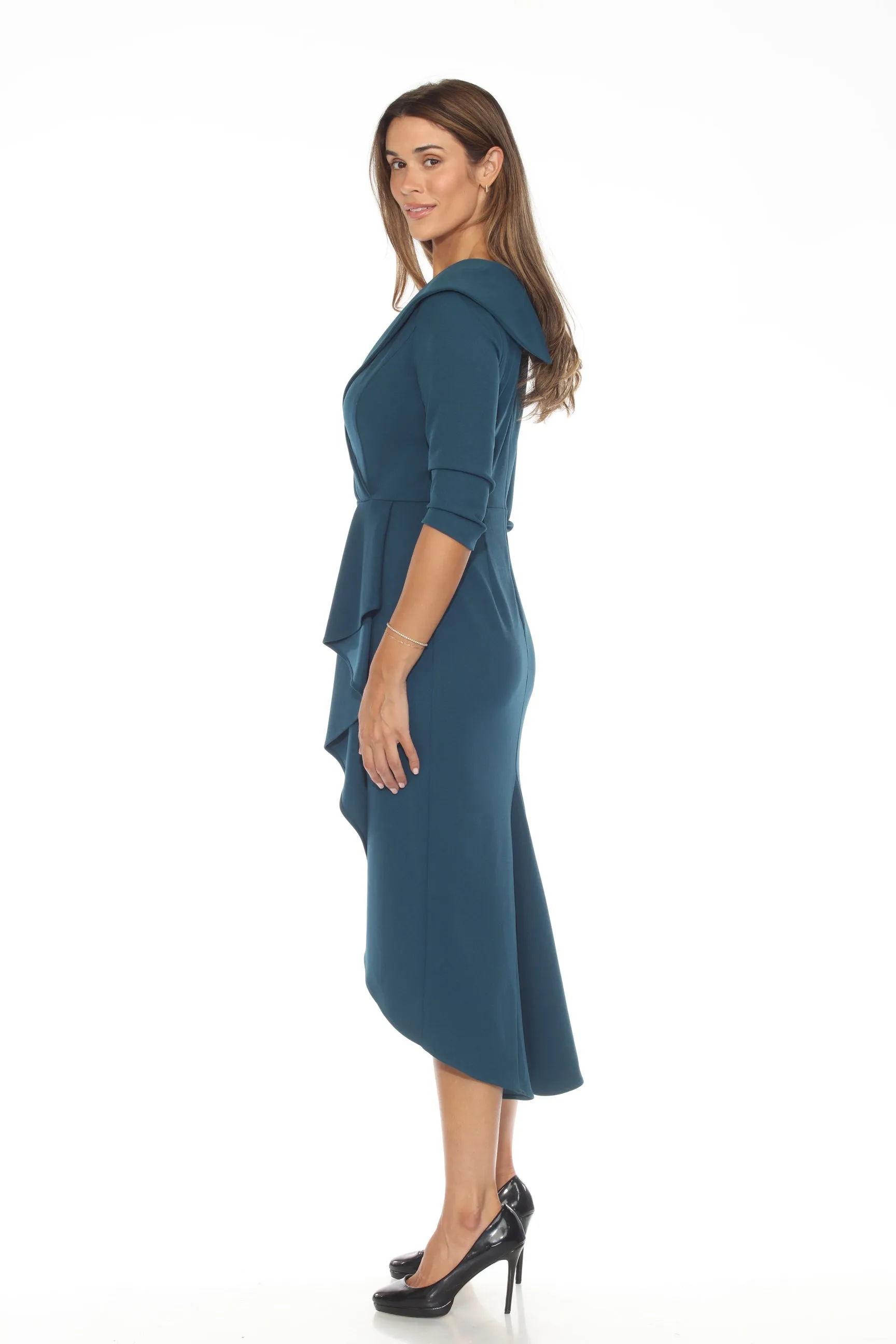Joseph Ribkoff Twilight 3/4 Sleeve Ruffled High-Low Midi Dress 243754