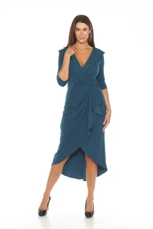 Joseph Ribkoff Twilight 3/4 Sleeve Ruffled High-Low Midi Dress 243754