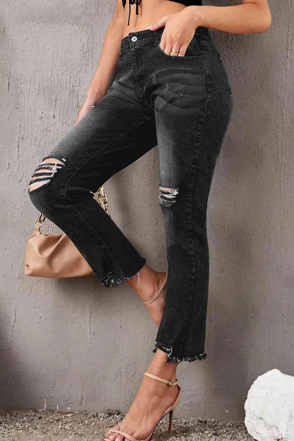 KHD Stylish Distressed Cropped Jeans (3 Colors)