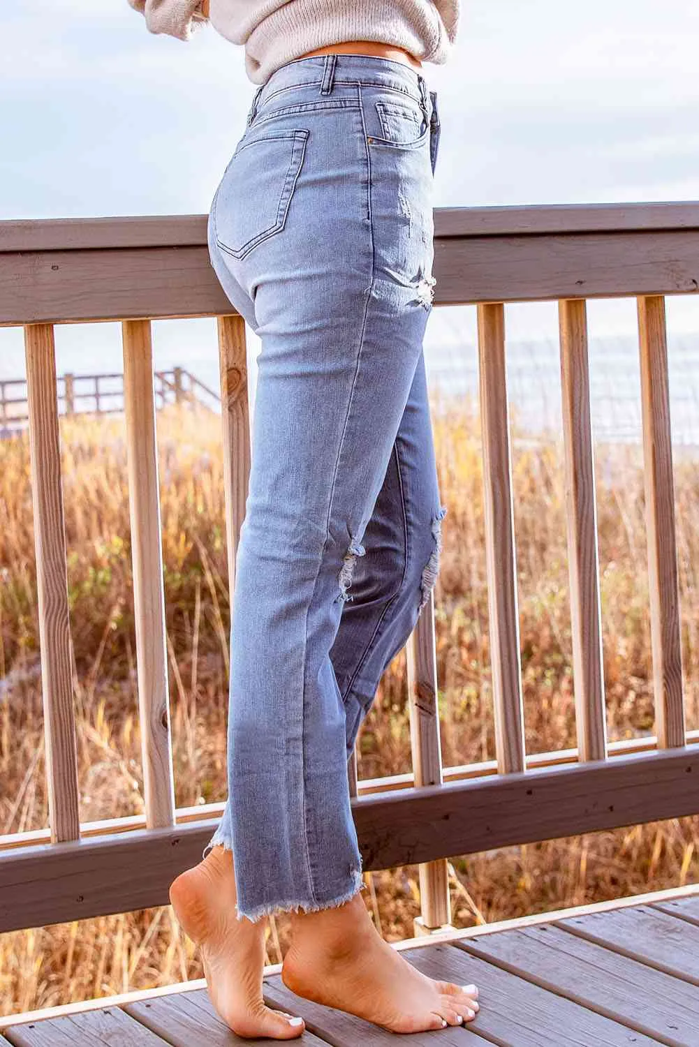 KHD Stylish Distressed Cropped Jeans (3 Colors)