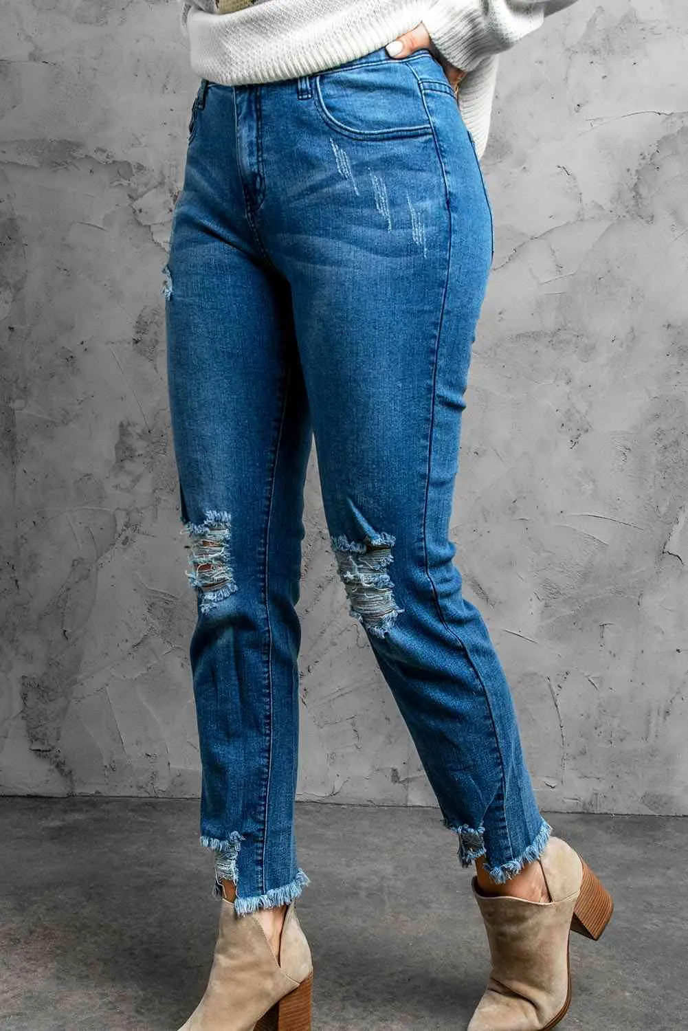 KHD Stylish Distressed Cropped Jeans (3 Colors)