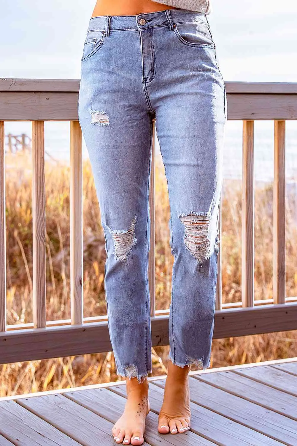 KHD Stylish Distressed Cropped Jeans (3 Colors)