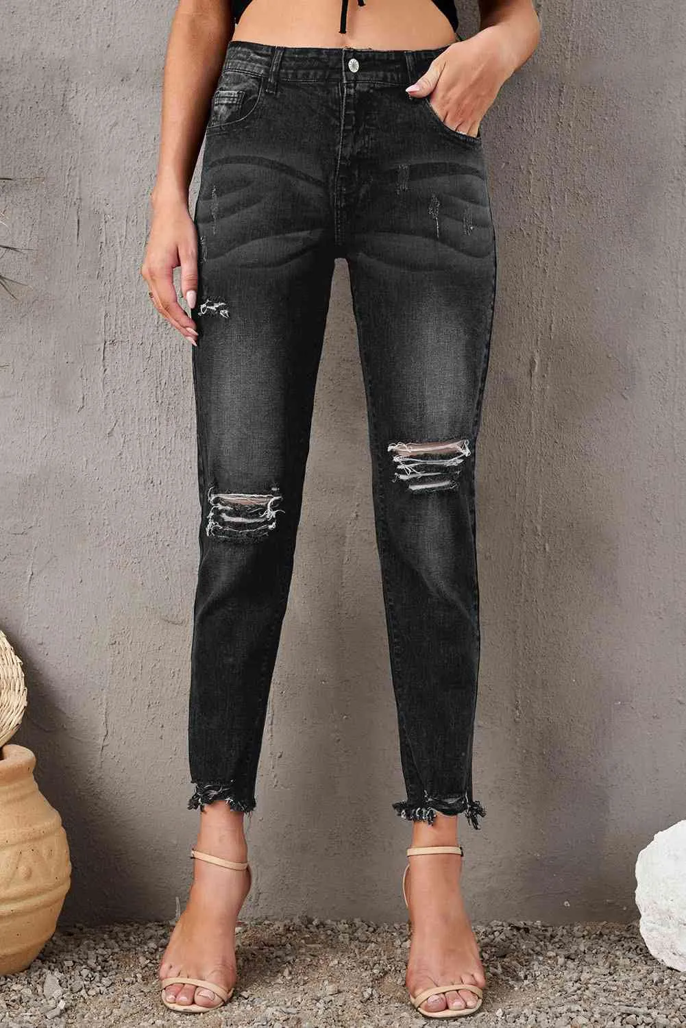 KHD Stylish Distressed Cropped Jeans (3 Colors)