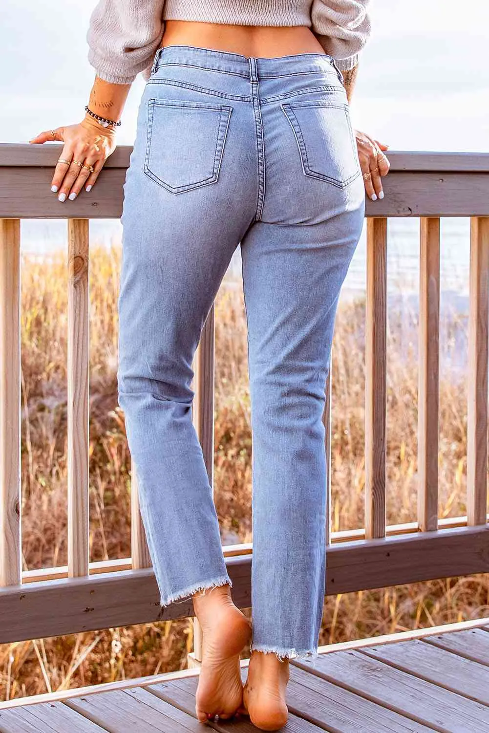 KHD Stylish Distressed Cropped Jeans (3 Colors)