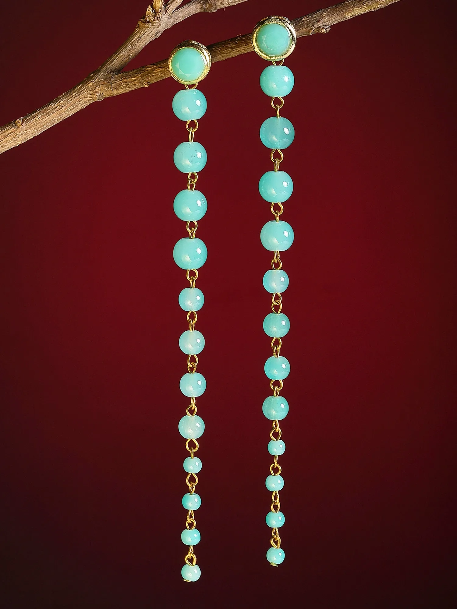 Light Blue Beads Long Dangler Earrings