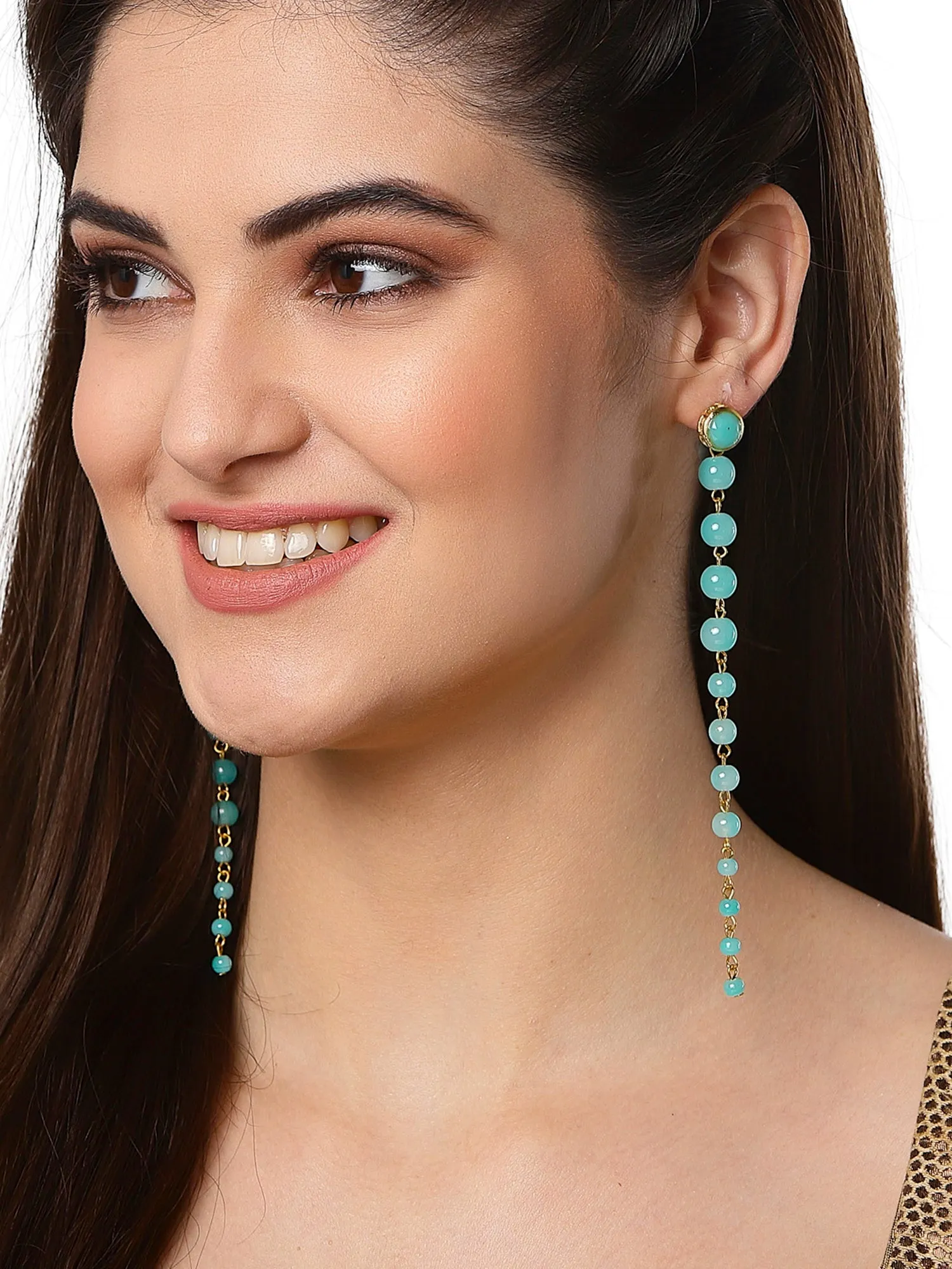 Light Blue Beads Long Dangler Earrings