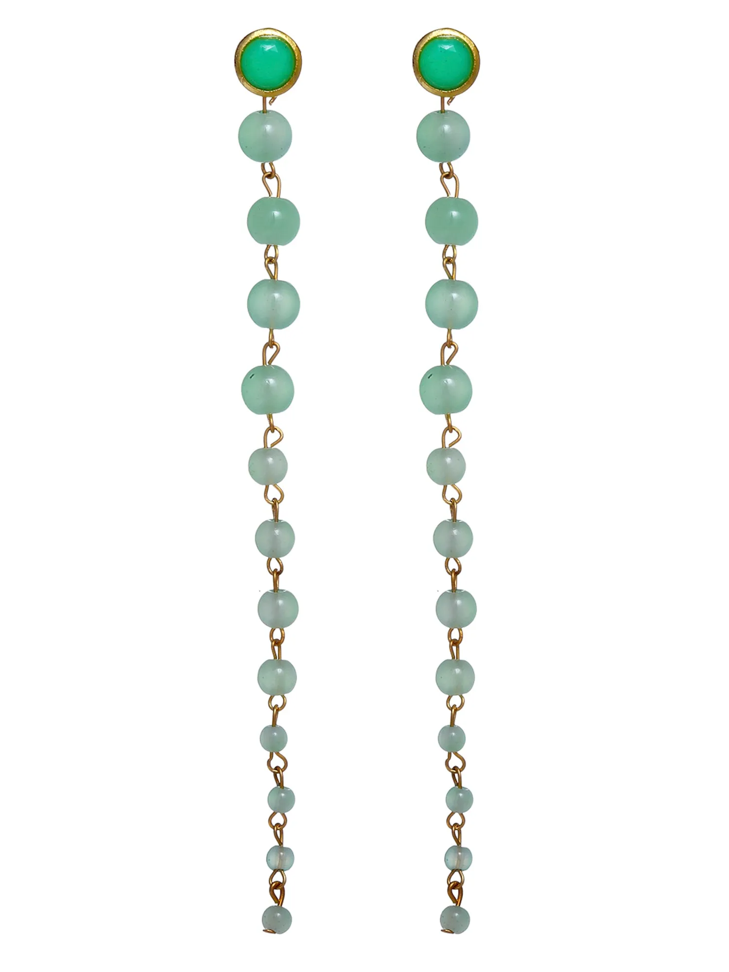 Light Green Beads Long Dangler Earrings